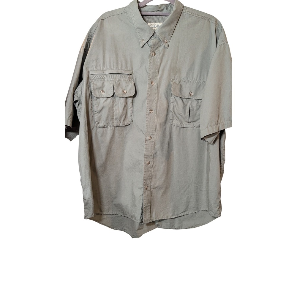 Cabelas Mens 2XL Green Short Sleeve Fishing Shirt Vented Utility Button Down